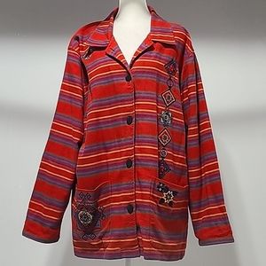 Chicos VintageTribal Aztec Jacket Blazer cardigan light coat 100% cotton size 2…